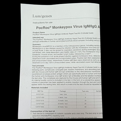 Certificat d'OIN d'IgG IgM Monkeypox de maladie infectieuse rapide en 15 minutes