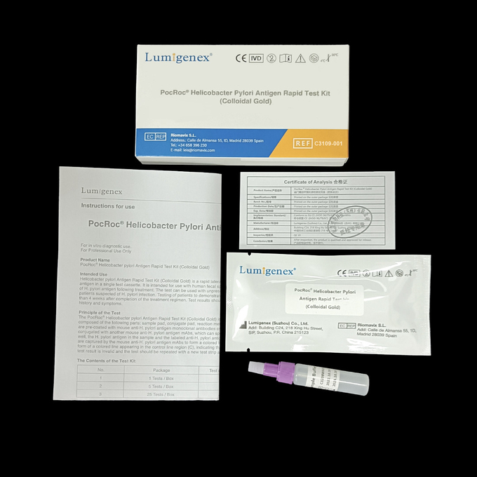 SARS-CoV-2/kit rapide 5 d'essai d'antigène enregistré par CE rapide combiné de Kit Colloidal Gold d'essai antigène de la grippe A+B/RSV
